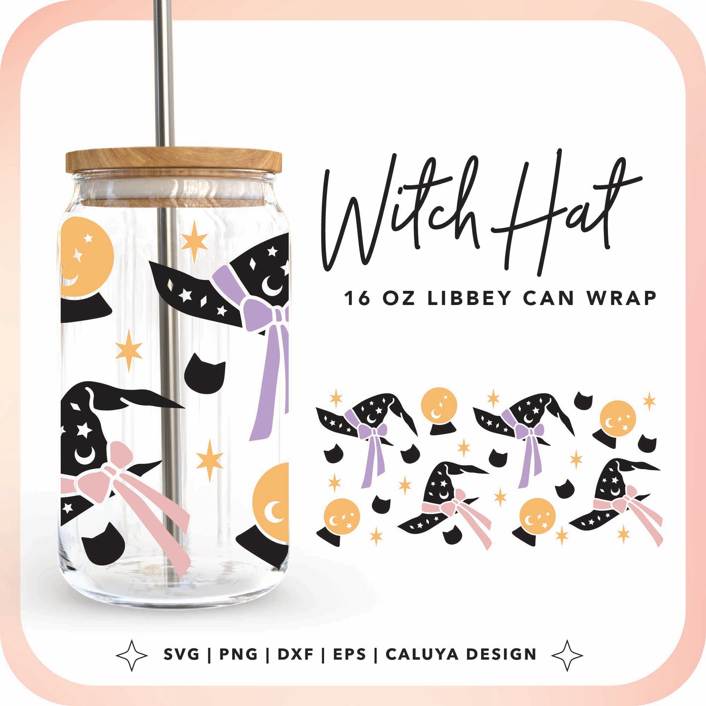 16oz Libbey Can Cup Wrap | Witch Hat Cup Wrap Cut File for Cricut, Cameo Silhouette | Free SVG Cut File