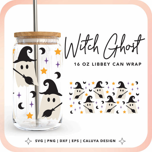 16oz Libbey Can Cup Wrap | Witch Ghost Cup Wrap Cut File for Cricut, Cameo Silhouette | Free SVG Cut File