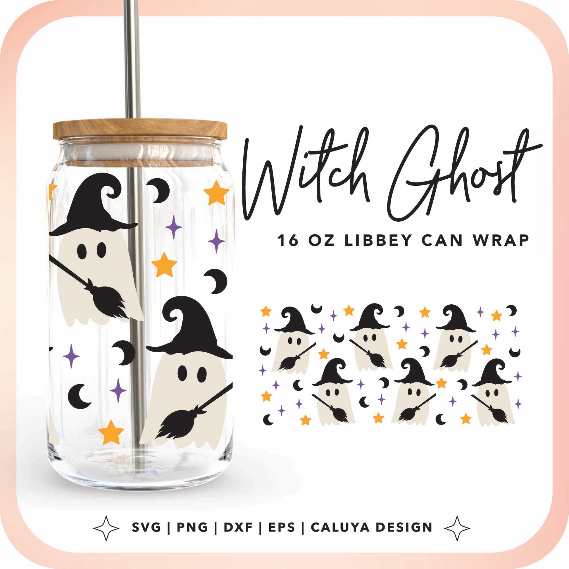 16oz Libbey Can Cup Wrap | Witch Ghost Cup Wrap Cut File for Cricut, Cameo Silhouette | Free SVG Cut File