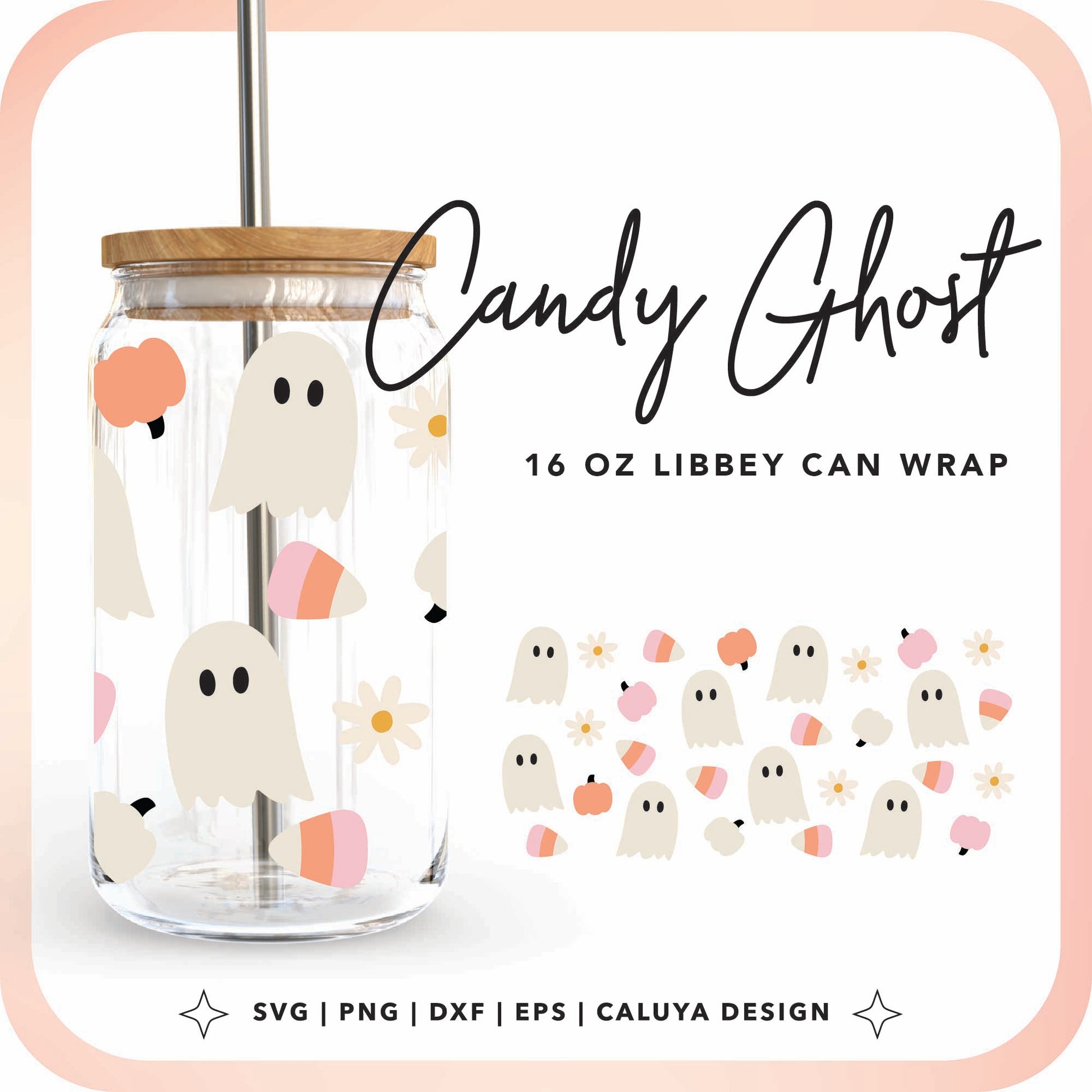 16oz Libbey Can Cup Wrap | Cute Daisy Ghost Cup Wrap Cut File for Cricut, Cameo Silhouette | Free SVG Cut File