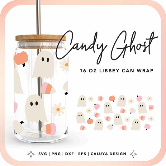 16oz Libbey Can Cup Wrap | Cute Daisy Ghost Cup Wrap Cut File for Cricut, Cameo Silhouette | Free SVG Cut File