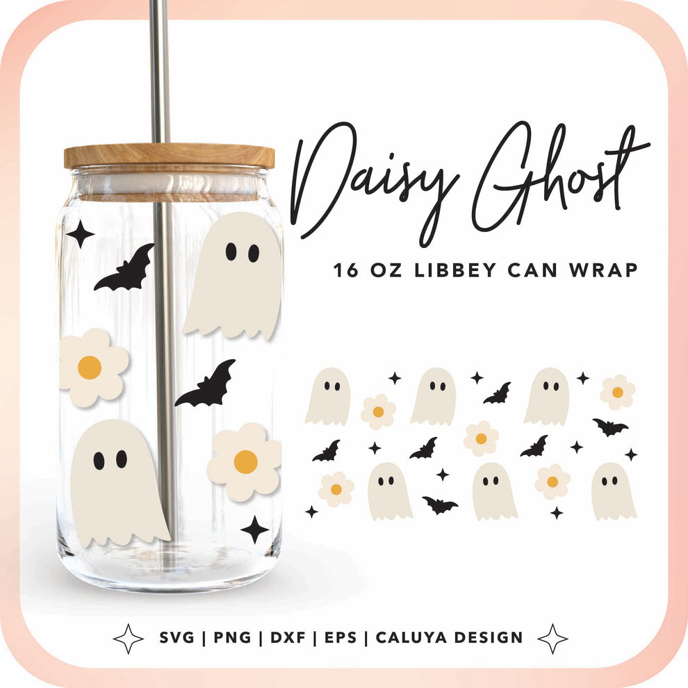 16oz Libbey Can Cup Wrap | Cute Ghost Daisy Cup Wrap SVG Cut File for ...
