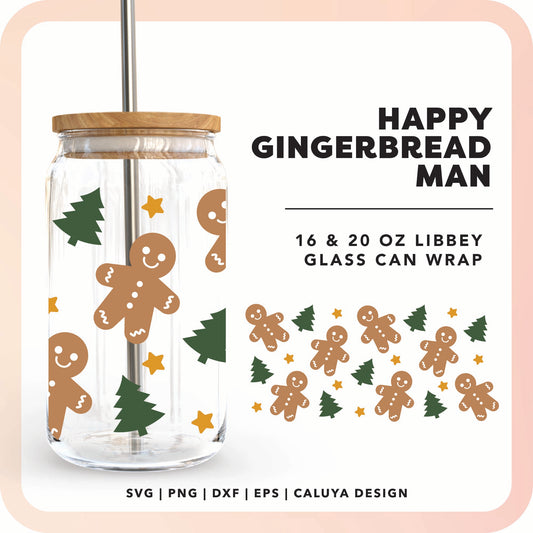 16oz Libbey Can Cup Wrap | Gingerbread Man Wrap SVG