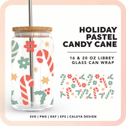 16oz Libbey Can Cup Wrap | Pastel Candy Cane SVG