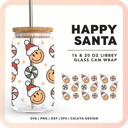 16oz Libbey Can Cup Wrap | Happy Santa Wrap SVG