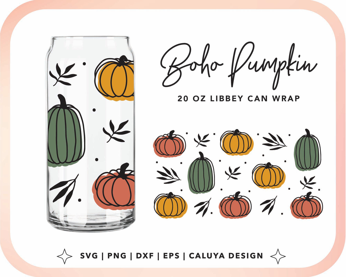 20oz Libbey Can Cup Wrap | Boho Pumpkin Cup Wrap Cut File for Cricut, Cameo Silhouette | Free SVG Cut File