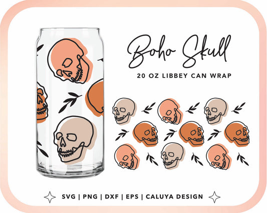 20oz Libbey Can Cup Wrap | Boho Skull Cup Wrap Cut File for Cricut, Cameo Silhouette | Free SVG Cut File