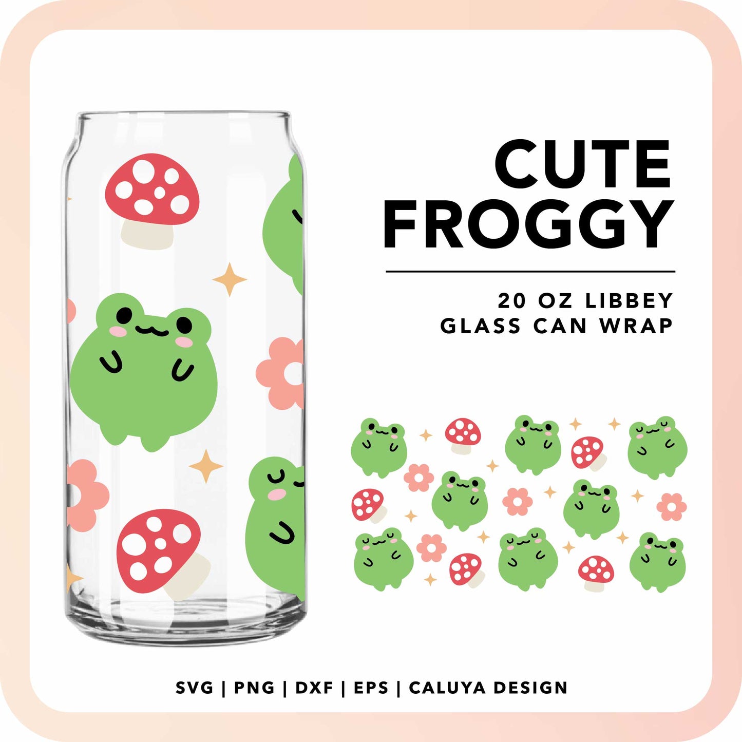 20oz Libbey Can Cup Wrap | Kawaii Froggy Wrap SVG Cut File for Cricut, Cameo Silhouette | Free SVG Cut File