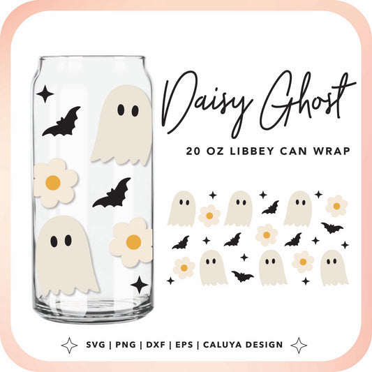 16oz Libbey Can Cup Wrap | Cute Ghost Daisy Cup Wrap Cut File for Cricut, Cameo Silhouette | Free SVG Cut File