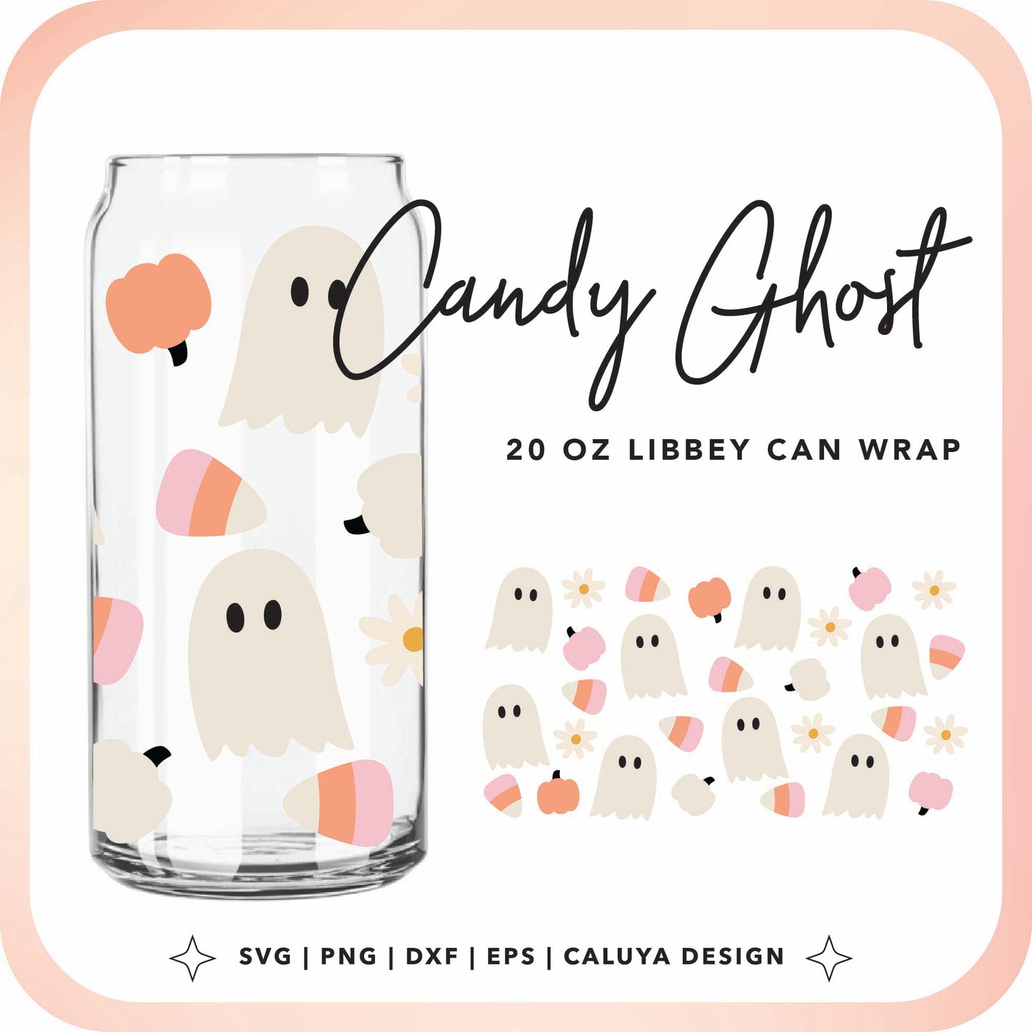 20oz Libbey Can Cup Wrap |  Cute Daisy Ghost Cup Wrap Cut File for Cricut, Cameo Silhouette | Free SVG Cut File
