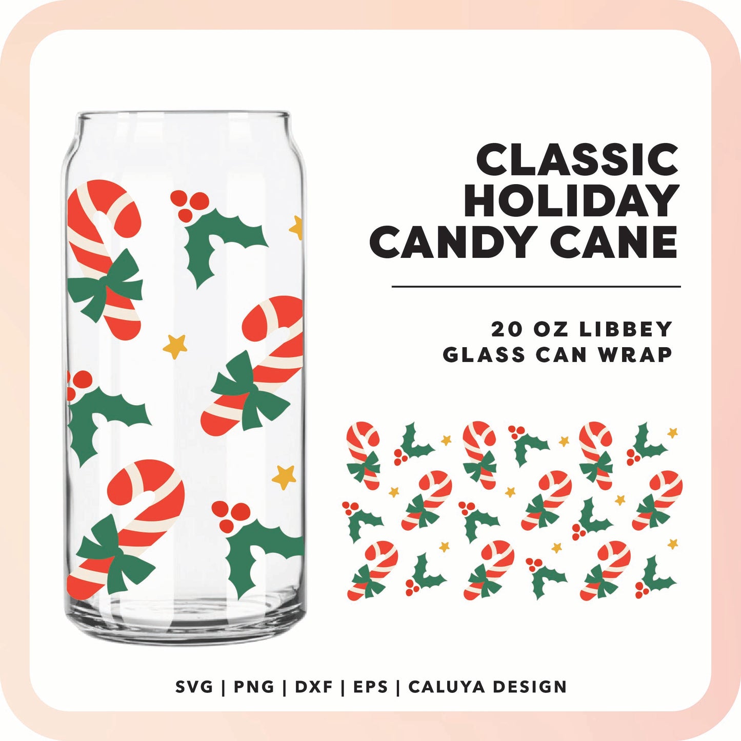 20oz Libbey Can Cup Wrap | Classic Candy Cane SVG Cut File for Cricut, Cameo Silhouette | Free SVG Cut File