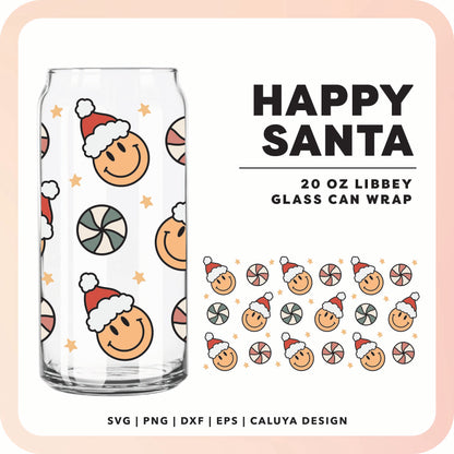 20oz Libbey Can Cup Wrap | Happy Santa Wrap SVG Cut File for Cricut, Cameo Silhouette | Free SVG Cut File