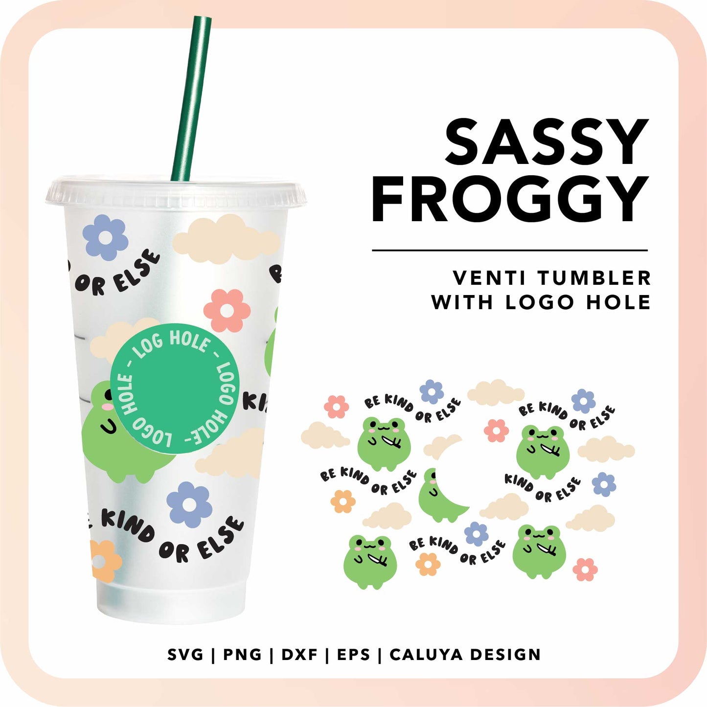 With Logo Venti Cup Wrap SVG | Be Kind Froggy Wrap SVG Cut File for Cricut, Cameo Silhouette | Free SVG Cut File