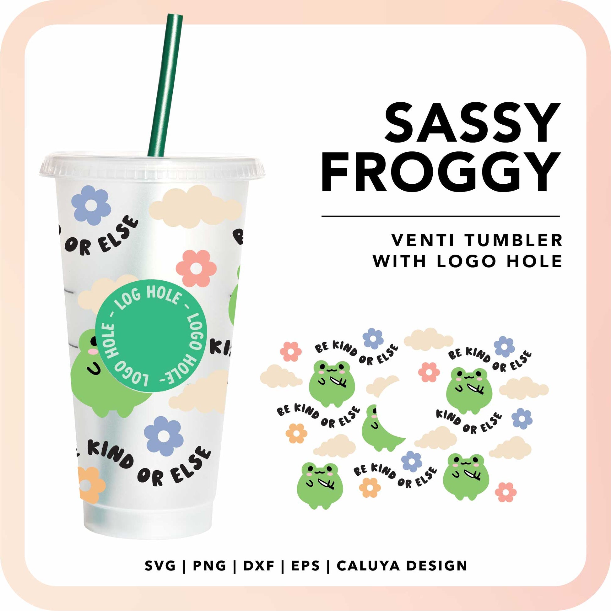 With Logo Venti Cup Wrap SVG | Be Kind Froggy Wrap SVG Cut File for Cricut, Cameo Silhouette | Free SVG Cut File