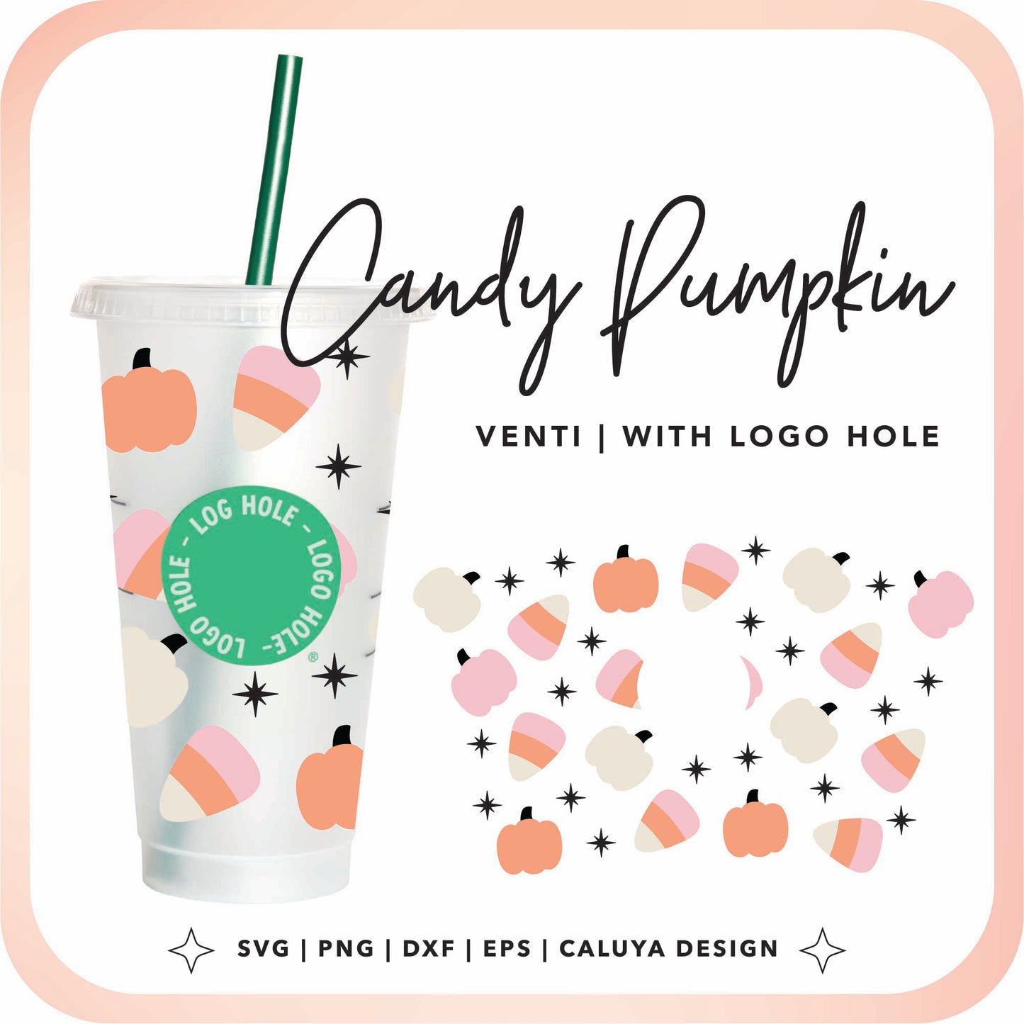 With Logo Venti Cup Wrap SVG | Pumpkin Candy Corn Cup Wrap Cut File for Cricut, Cameo Silhouette | Free SVG Cut File