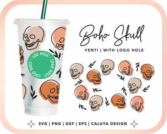 With Logo Venti Cup Wrap SVG | Boho Skull Cup Wrap Cut File for Cricut, Cameo Silhouette | Free SVG Cut File