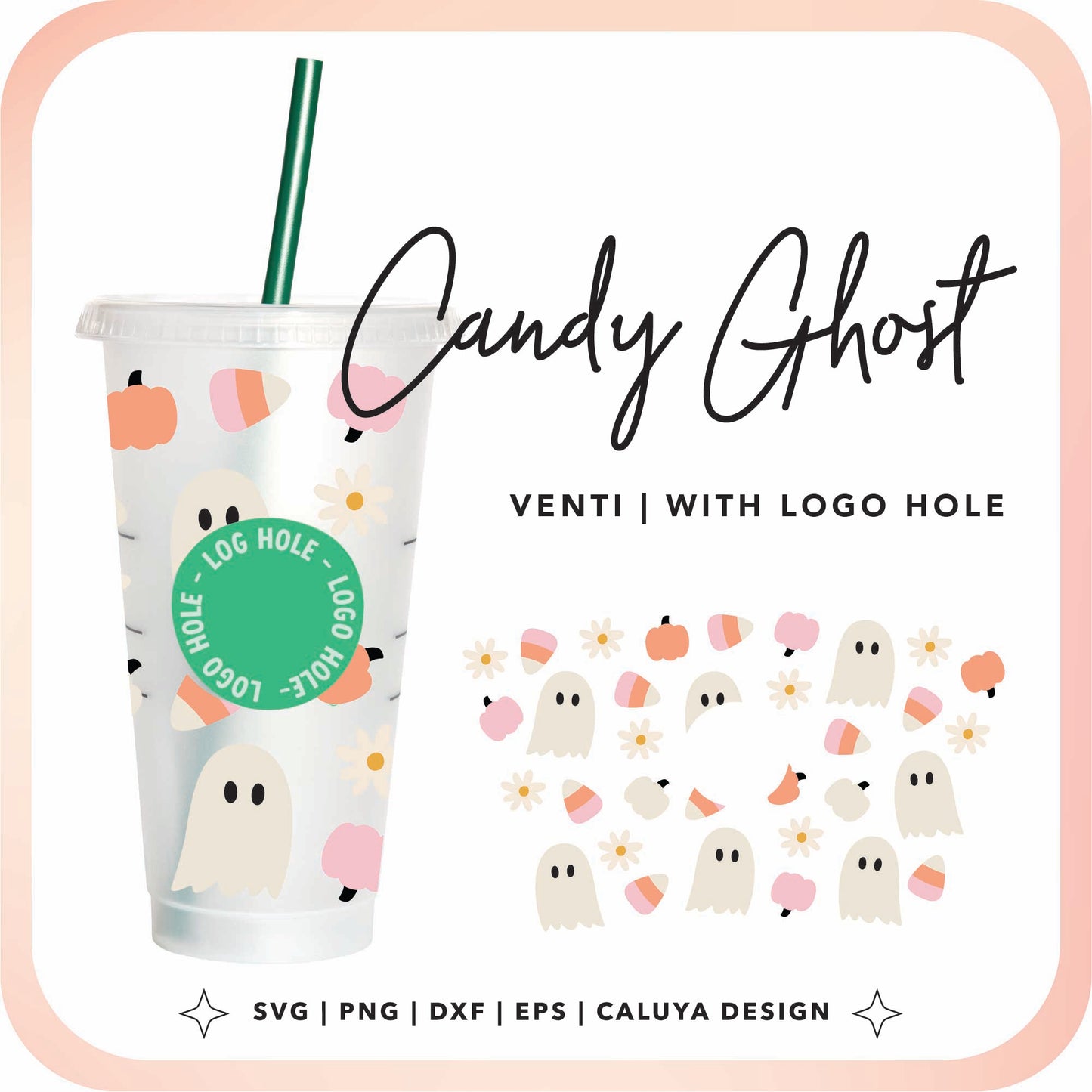 With Logo Venti Cup Wrap SVG |  Cute Daisy Ghost Cup Wrap Cut File for Cricut, Cameo Silhouette | Free SVG Cut File