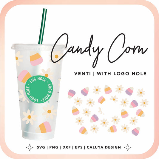 With Logo Venti Cup Wrap SVG | Candy Corn & Daisy Cup Wrap Cut File for Cricut, Cameo Silhouette | Free SVG Cut File
