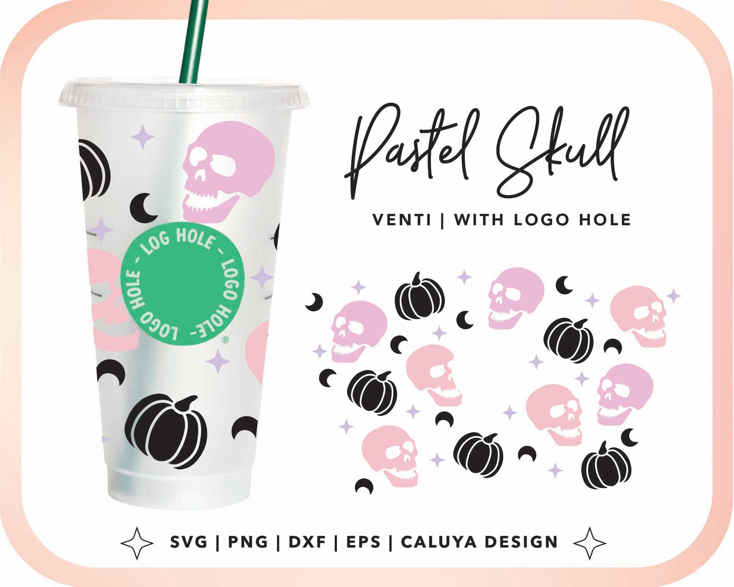 With Logo Venti Cup Wrap SVG | Pastel Skull Cup Wrap Cut File for Cricut, Cameo Silhouette | Free SVG Cut File