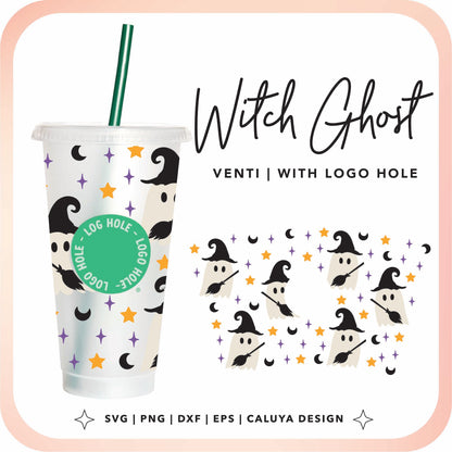 With Logo Venti Cup Wrap SVG | Witch Ghost Cup Wrap Cut File for Cricut, Cameo Silhouette | Free SVG Cut File