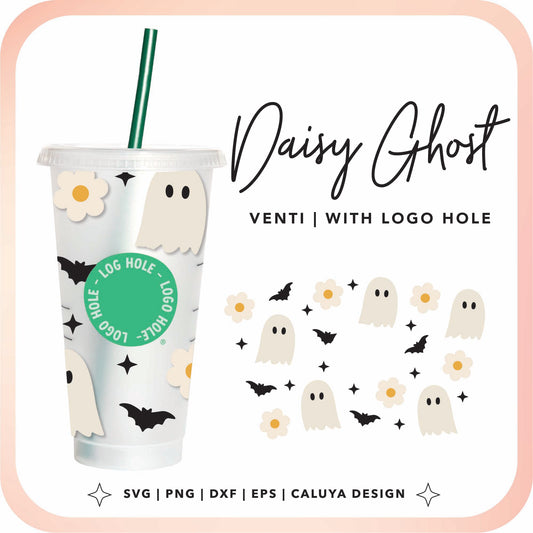With Logo Venti Cup Wrap SVG | Cute Ghost Daisy Cup Wrap Cut File for Cricut, Cameo Silhouette | Free SVG Cut File