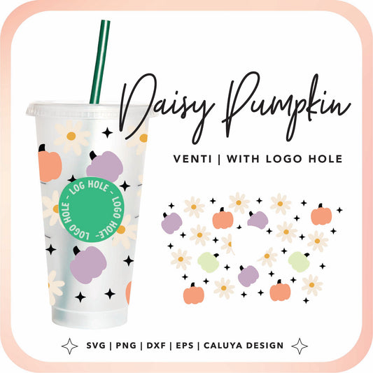 No Logo Venti Cup Wrap SVG | Daisy Pumpkin Cup Wrap Cut File for Cricut, Cameo Silhouette | Free SVG Cut File