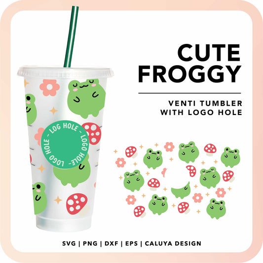 With Logo Venti Cup Wrap SVG | Kawaii Froggy Wrap SVG Cut File for Cricut, Cameo Silhouette | Free SVG Cut File
