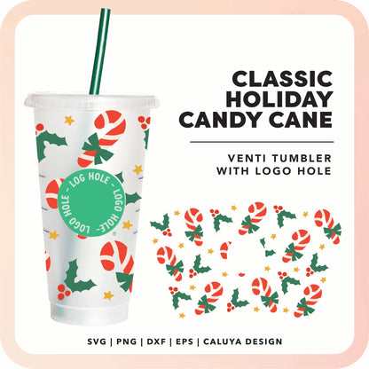 With Logo Venti Cup Wrap SVG |  Classic Candy Cane SVG Cut File for Cricut, Cameo Silhouette | Free SVG Cut File