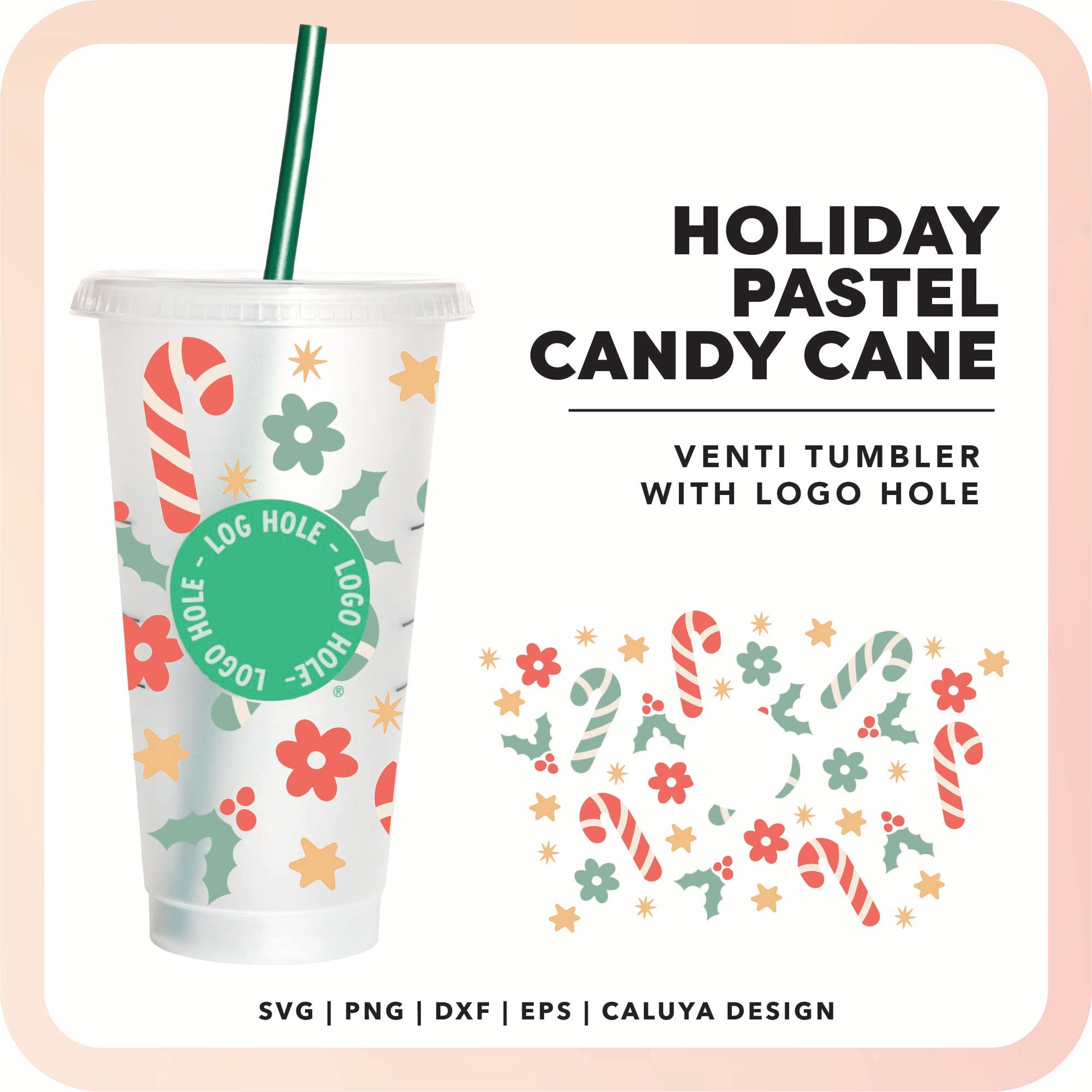 With Logo Venti Cup Wrap SVG | Pastel Candy Cane SVG Cut File for Cricut, Cameo Silhouette | Free SVG Cut File