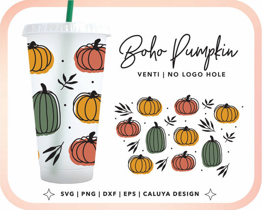 No Logo Venti Cup Wrap SVG | Boho Pumpkin Cup Wrap Cut File for Cricut, Cameo Silhouette | Free SVG Cut File