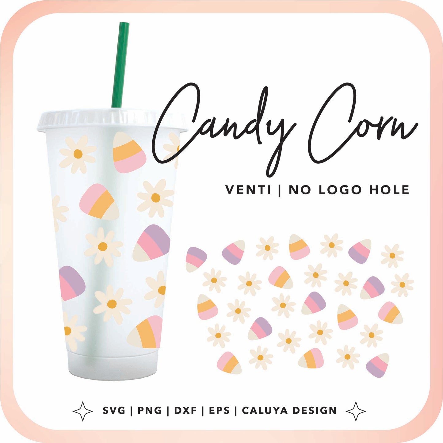 No Logo Venti Cup Wrap SVG | Candy Corn & Daisy Cup Wrap Cut File for Cricut, Cameo Silhouette | Free SVG Cut File