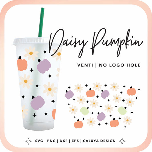 No Logo Venti Cup Wrap SVG | Daisy Pumpkin Cup Wrap Cut File for Cricut, Cameo Silhouette | Free SVG Cut File