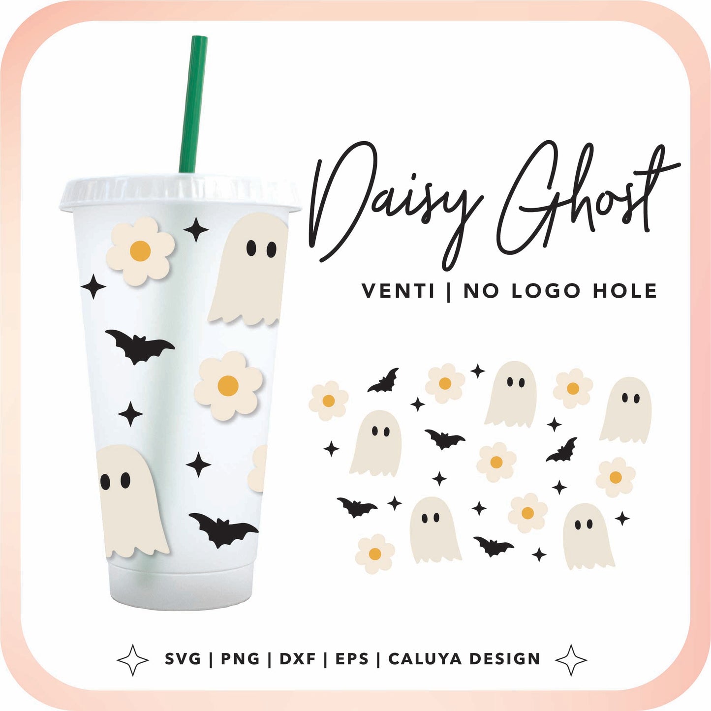 No Logo Venti Cup Wrap SVG | Cute Ghost Daisy Cup Wrap Cut File for Cricut, Cameo Silhouette | Free SVG Cut File