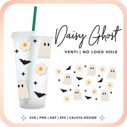 No Logo Venti Cup Wrap SVG | Cute Ghost Daisy Cup Wrap Cut File for Cricut, Cameo Silhouette | Free SVG Cut File