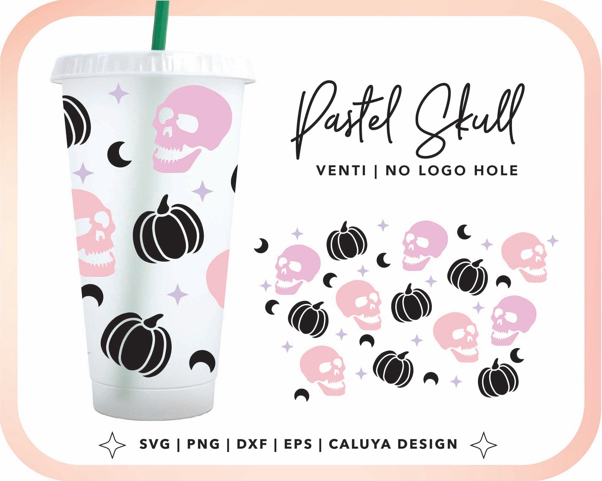 No Logo Venti Cup Wrap SVG | Pastel Skull Cup Wrap Cut File for Cricut, Cameo Silhouette | Free SVG Cut File