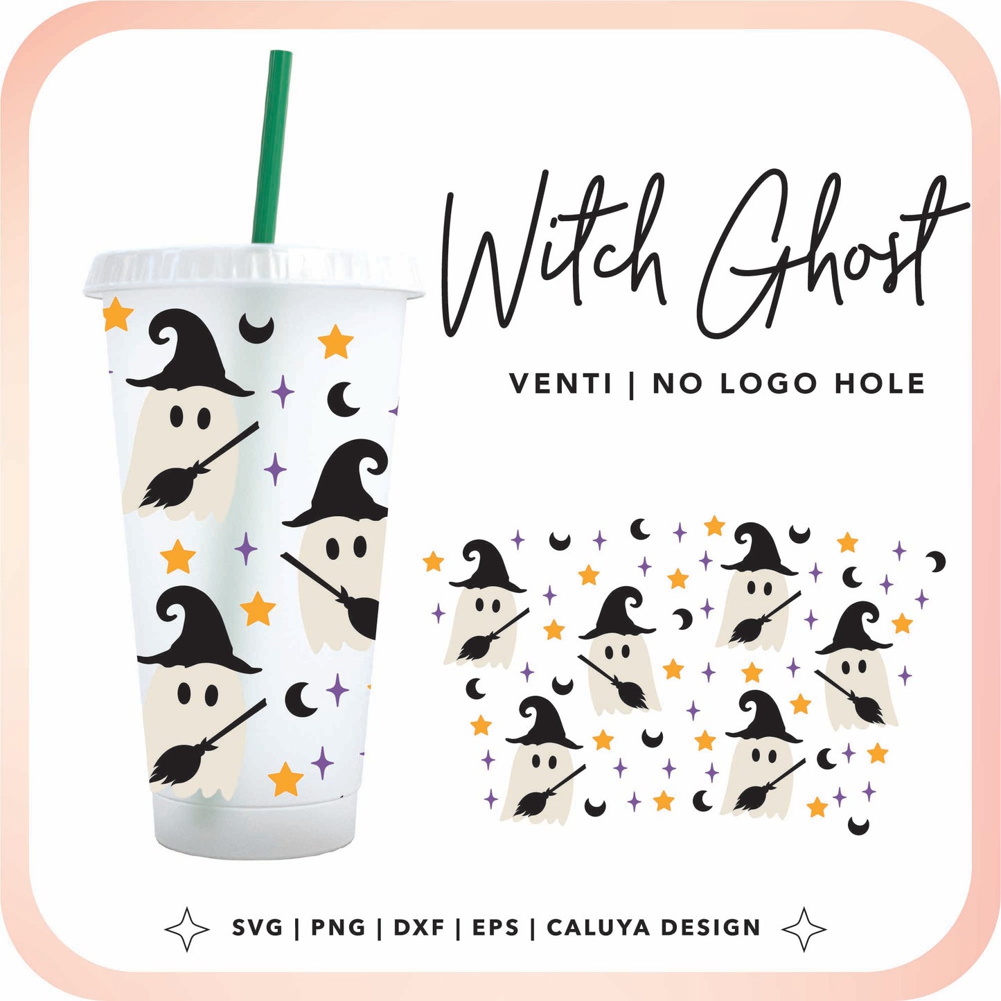 No Logo Venti Cup Wrap SVG | Witch Ghost Cup Wrap Cut File for Cricut, Cameo Silhouette | Free SVG Cut File