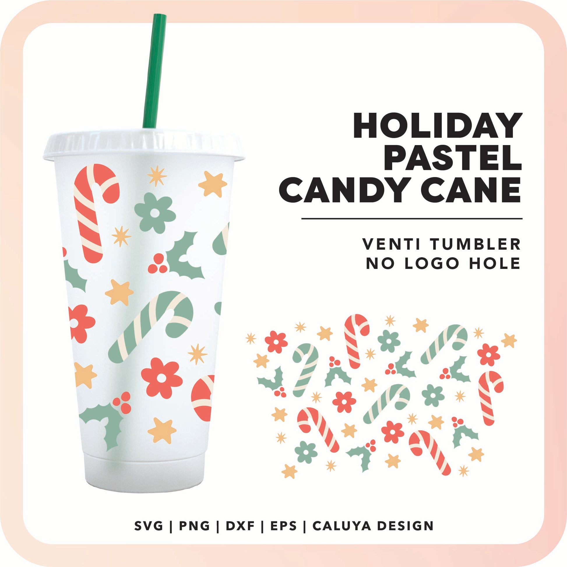 No Logo Venti Cup Wrap SVG | Pastel Candy Cane SVG Cut File for Cricut, Cameo Silhouette | Free SVG Cut File