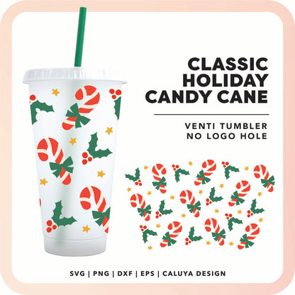 No Logo Venti Cup Wrap SVG |  Classic Candy Cane SVG Cut File for Cricut, Cameo Silhouette | Free SVG Cut File