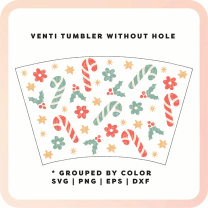 No Logo Venti Cup Wrap SVG | Pastel Candy Cane SVG