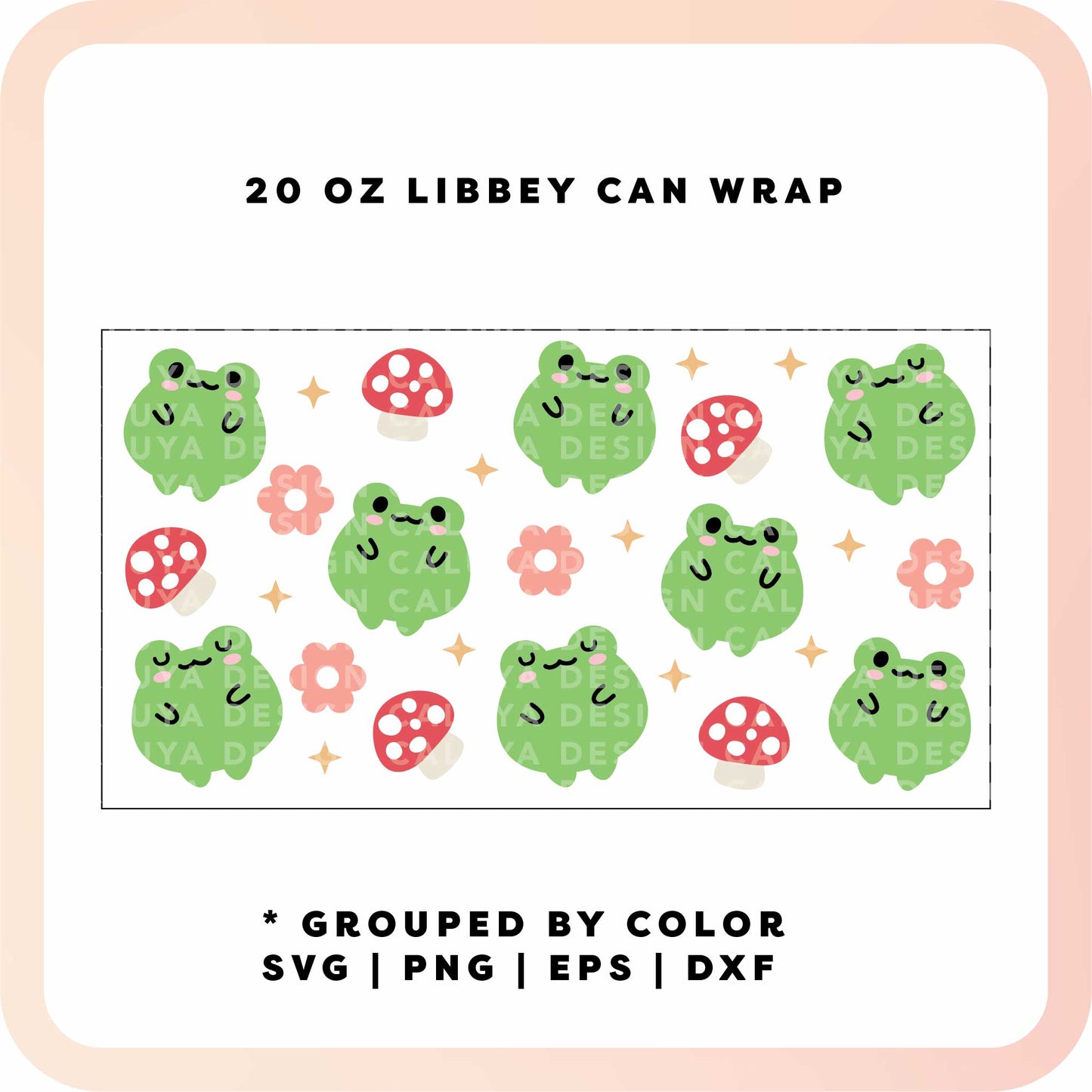 20oz Libbey Can Cup Wrap | Kawaii Froggy Wrap SVG