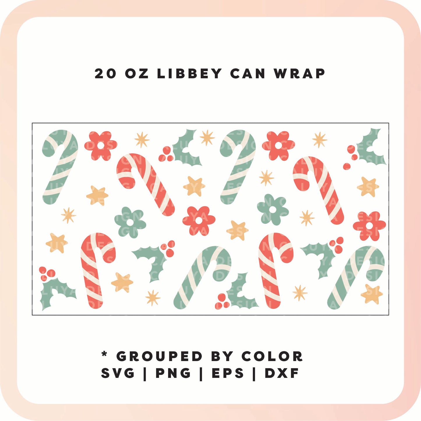 20oz Libbey Can Cup Wrap | Pastel Candy Cane SVG