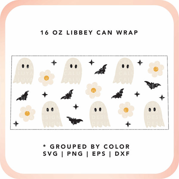 16oz Libbey Can Cup Wrap | Cute Ghost Daisy Cup Wrap SVG Cut File for ...