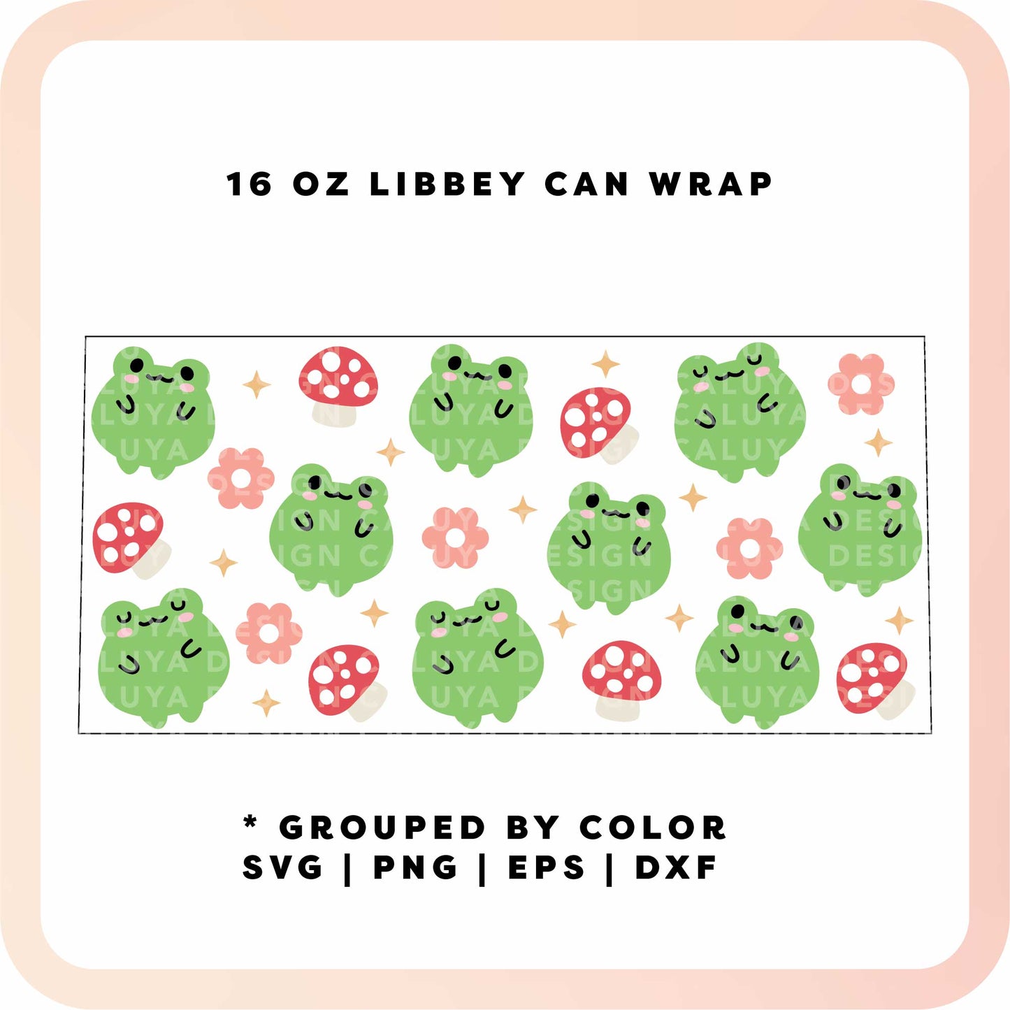 16oz Libbey Can Cup Wrap | Kawaii Froggy Wrap SVG