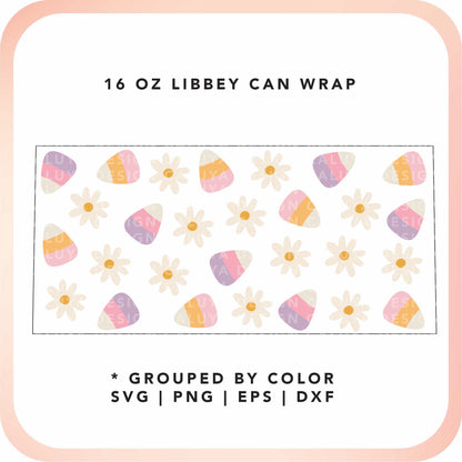 16oz Libbey Can Cup Wrap | Candy Corn & Daisy Cup Wrap