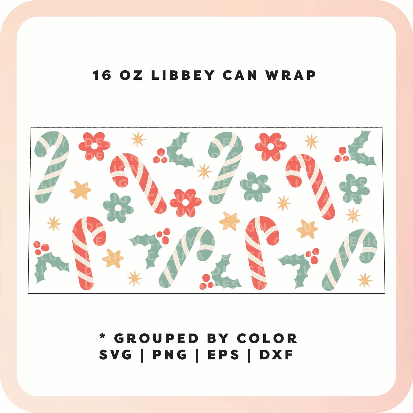 16oz Libbey Can Cup Wrap | Pastel Candy Cane SVG