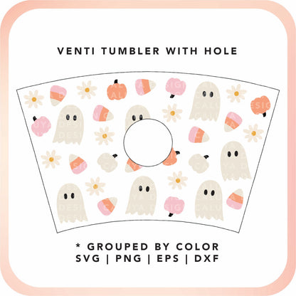 With Logo Venti Cup Wrap SVG |  Cute Daisy Ghost Cup Wrap