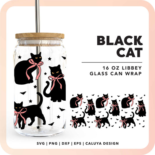 [ Digital File ] 16oz Libbey Can Wrap SVG | Black Cat