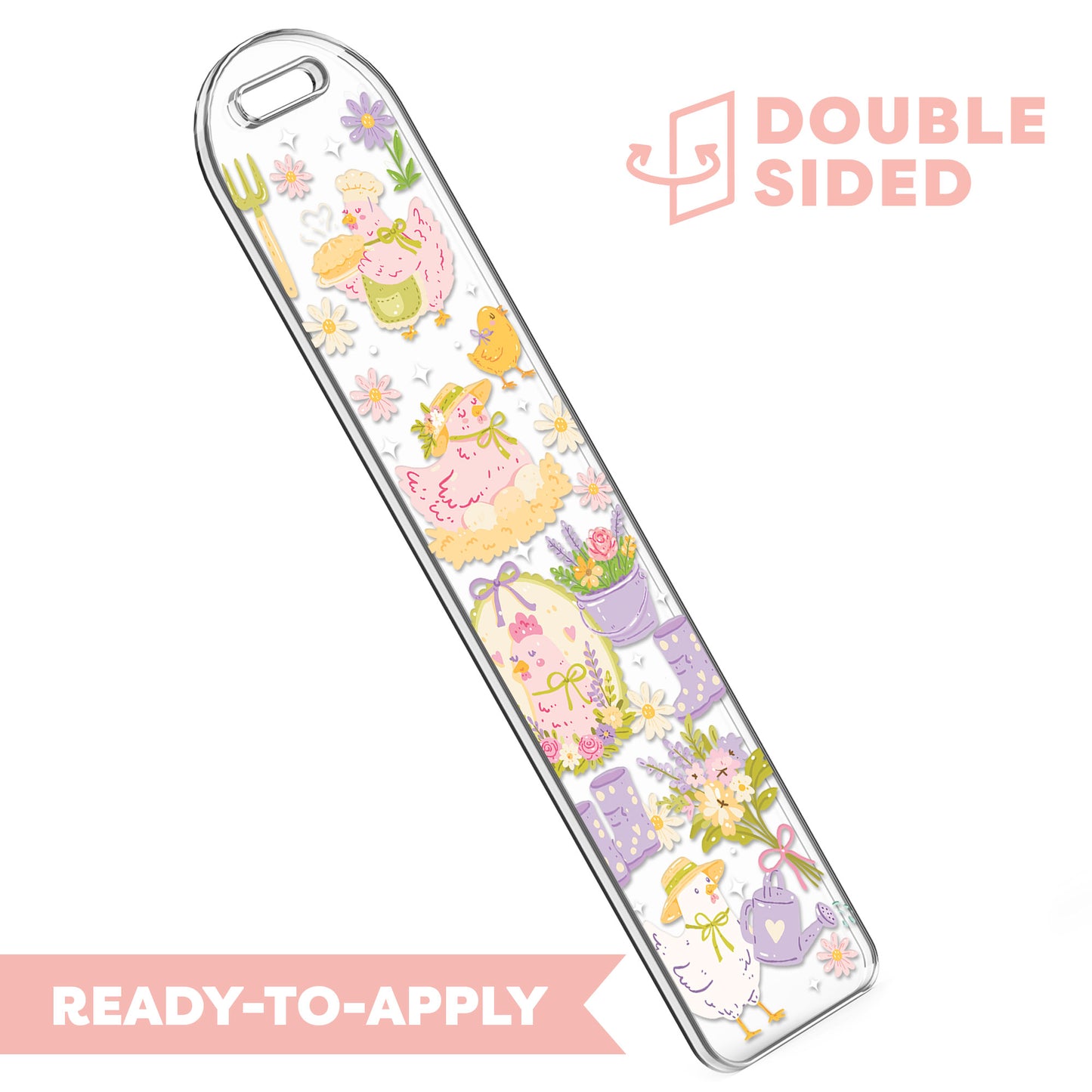 [ Double Sided ] Bookmark UV DTF Decal | Coquette Floral Chicken