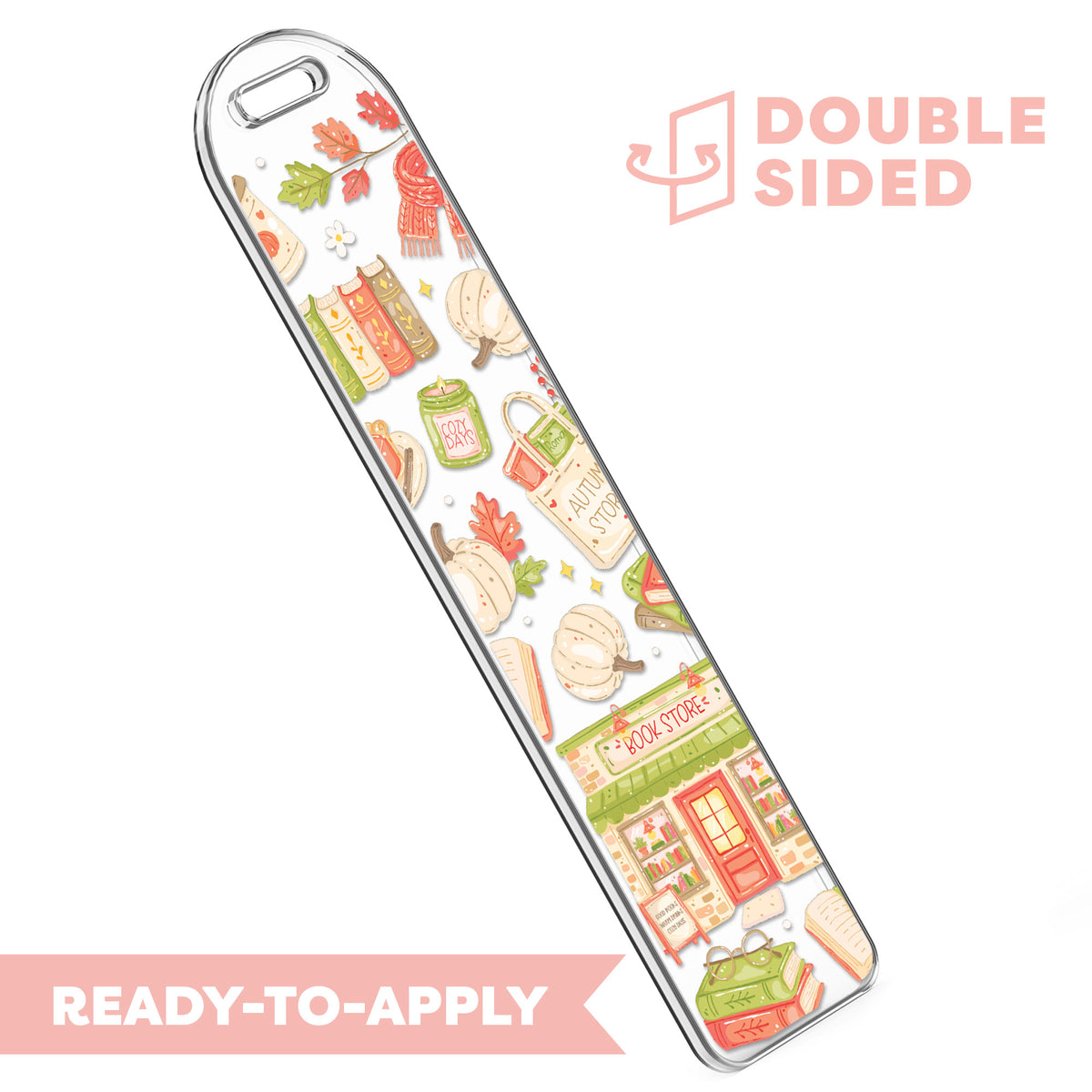 [ Double Sided ] Bookmark UV DTF Decal | Cozy Fall Bookstore
