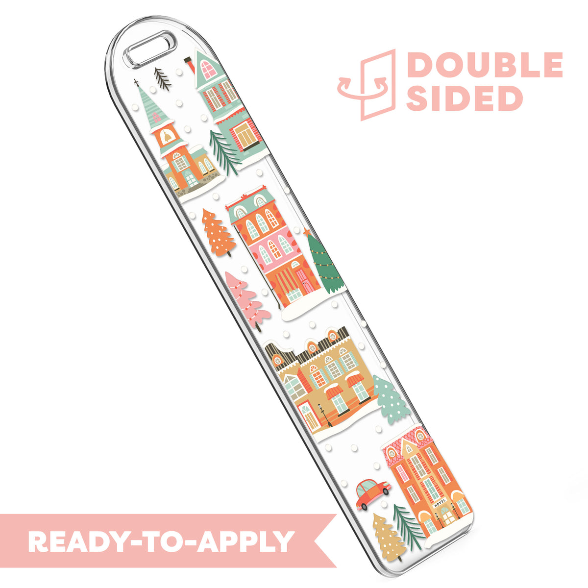 [ Double Sided ] Bookmark UV DTF Decal | Snowy Townhouse